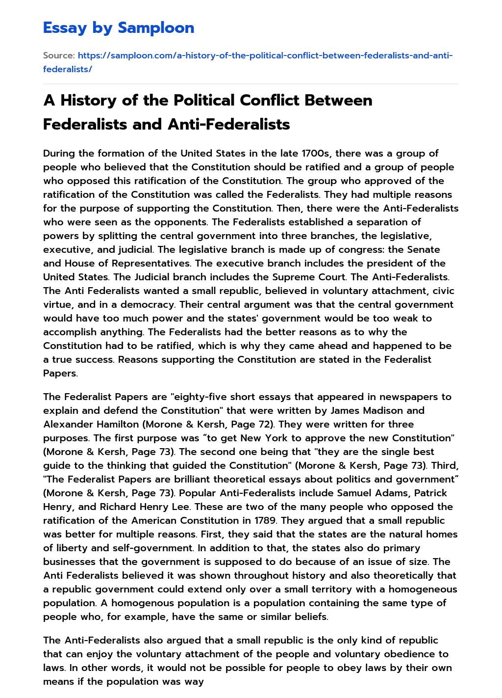 A History of the Political Conflict Between Federalists and Anti-Federalists essay