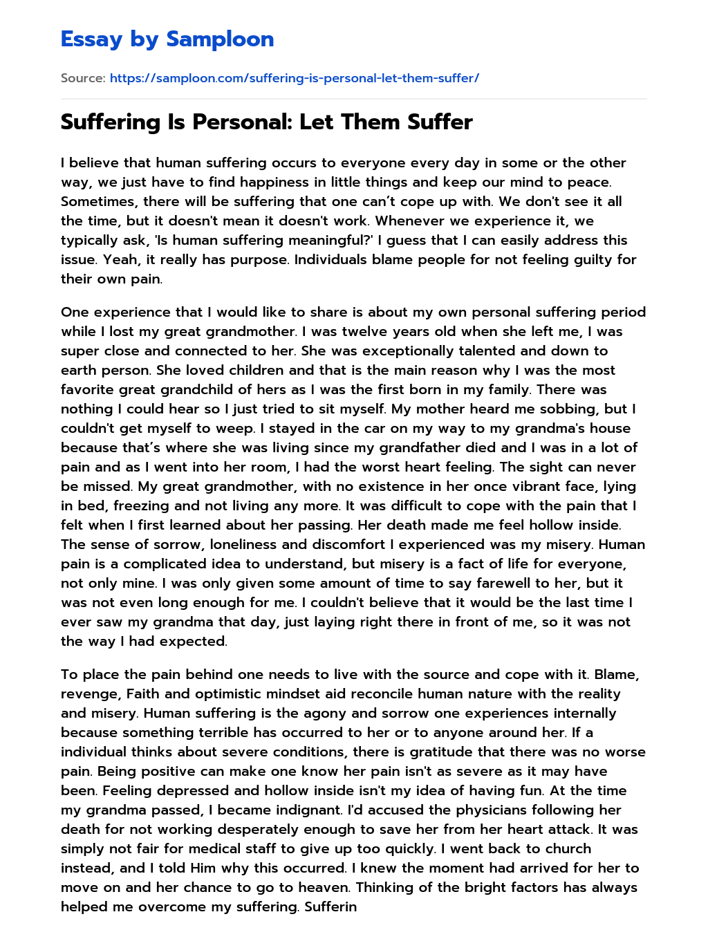 Suffering Is Personal: Let Them Suffer essay