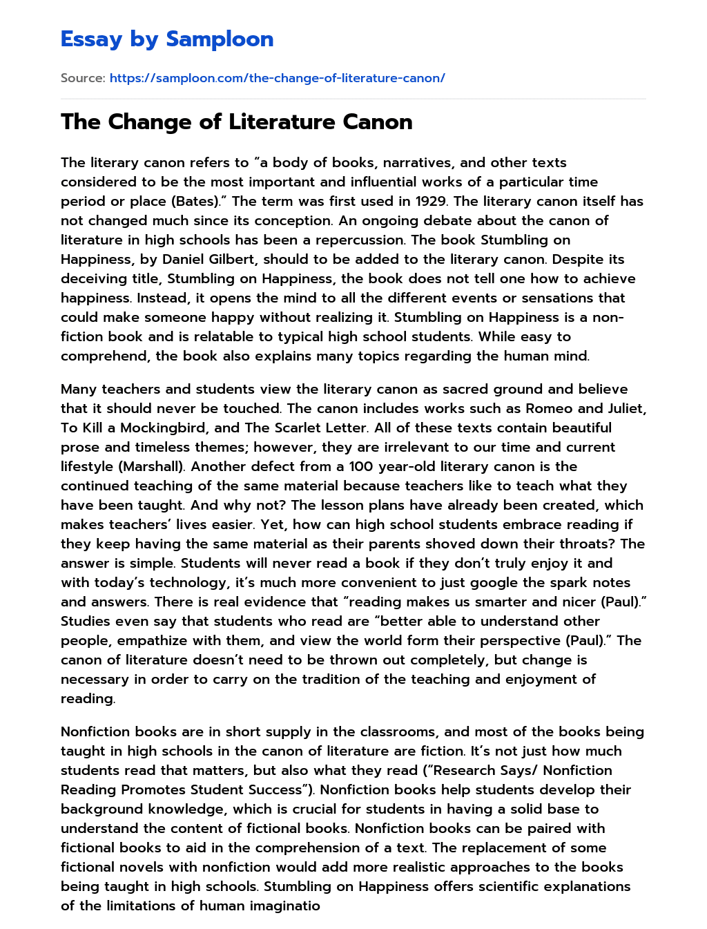 The Change of Literature Canon essay