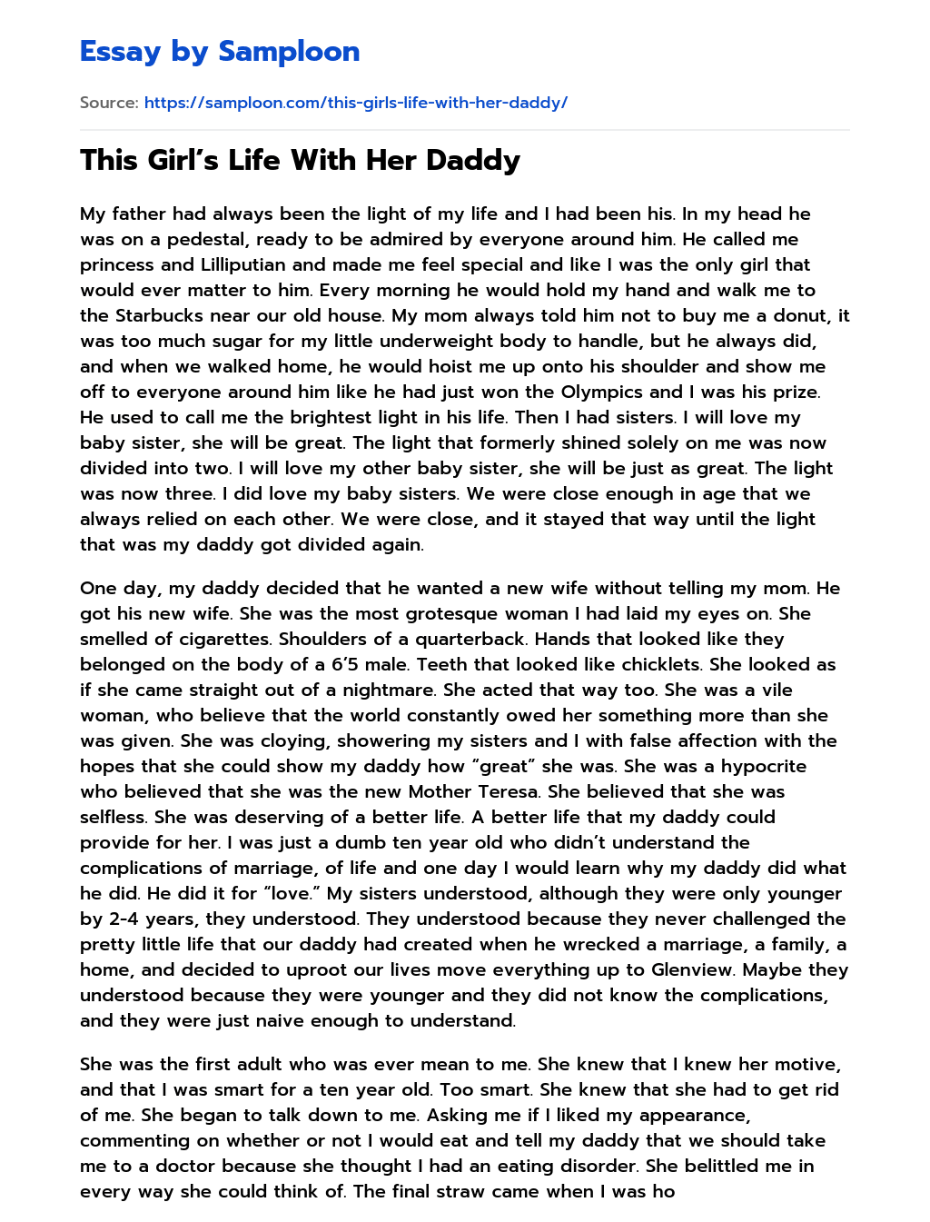 This Girl’s Life With Her Daddy essay
