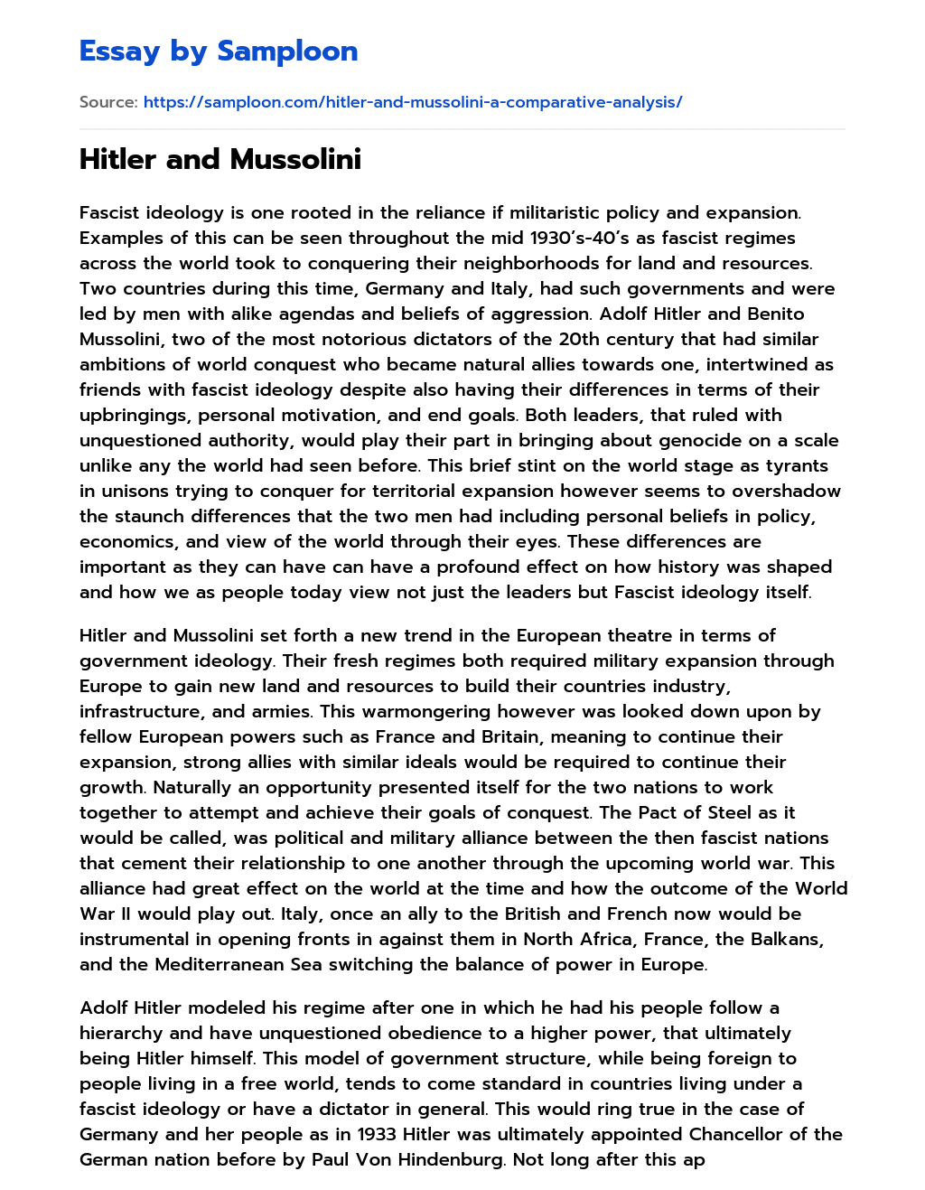 Hitler and Mussolini essay