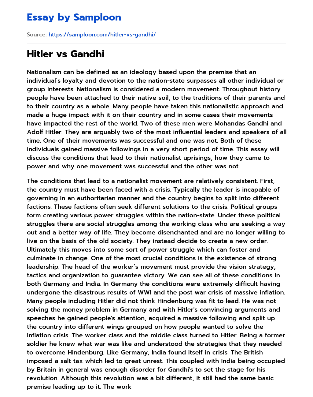 Hitler vs Gandhi essay