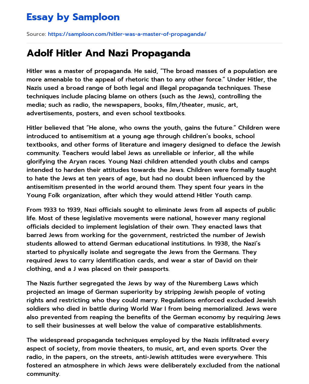 Adolf Hitler And Nazi Propaganda essay