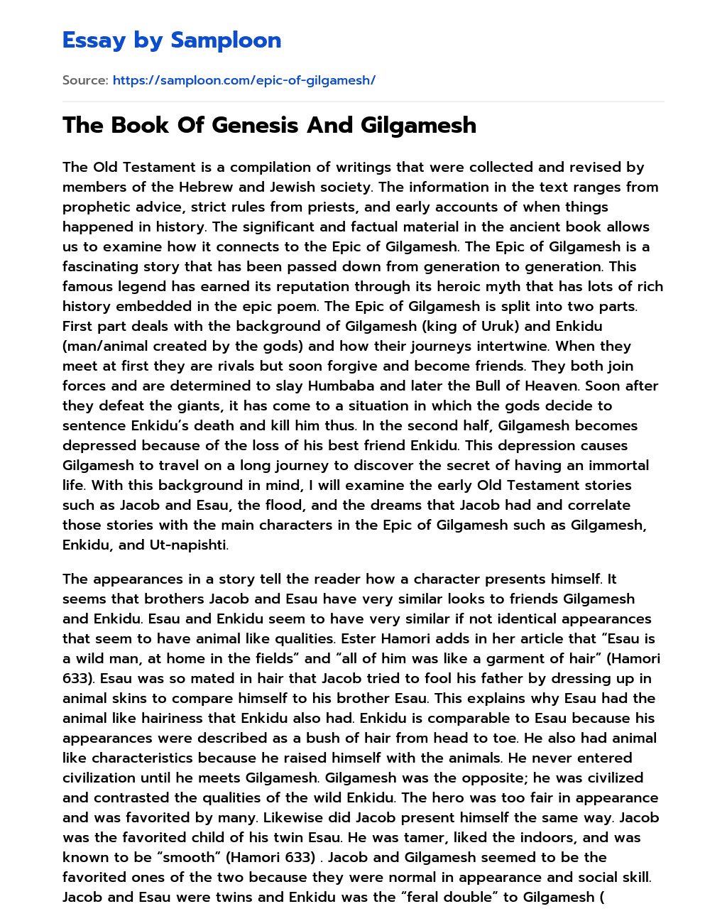 The Book Of Genesis And Gilgamesh essay