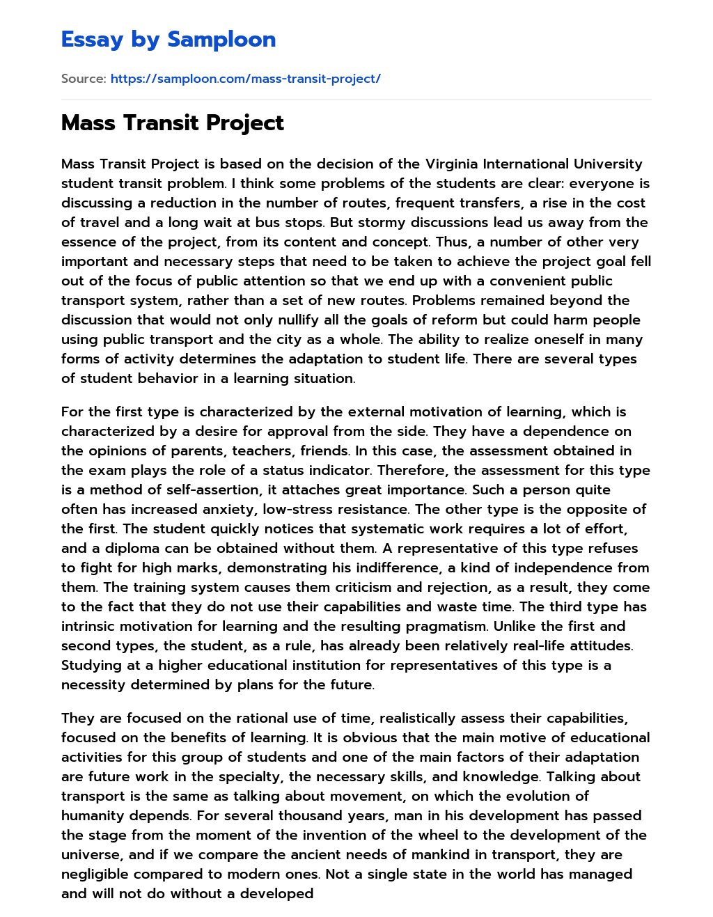 Mass Transit Project essay