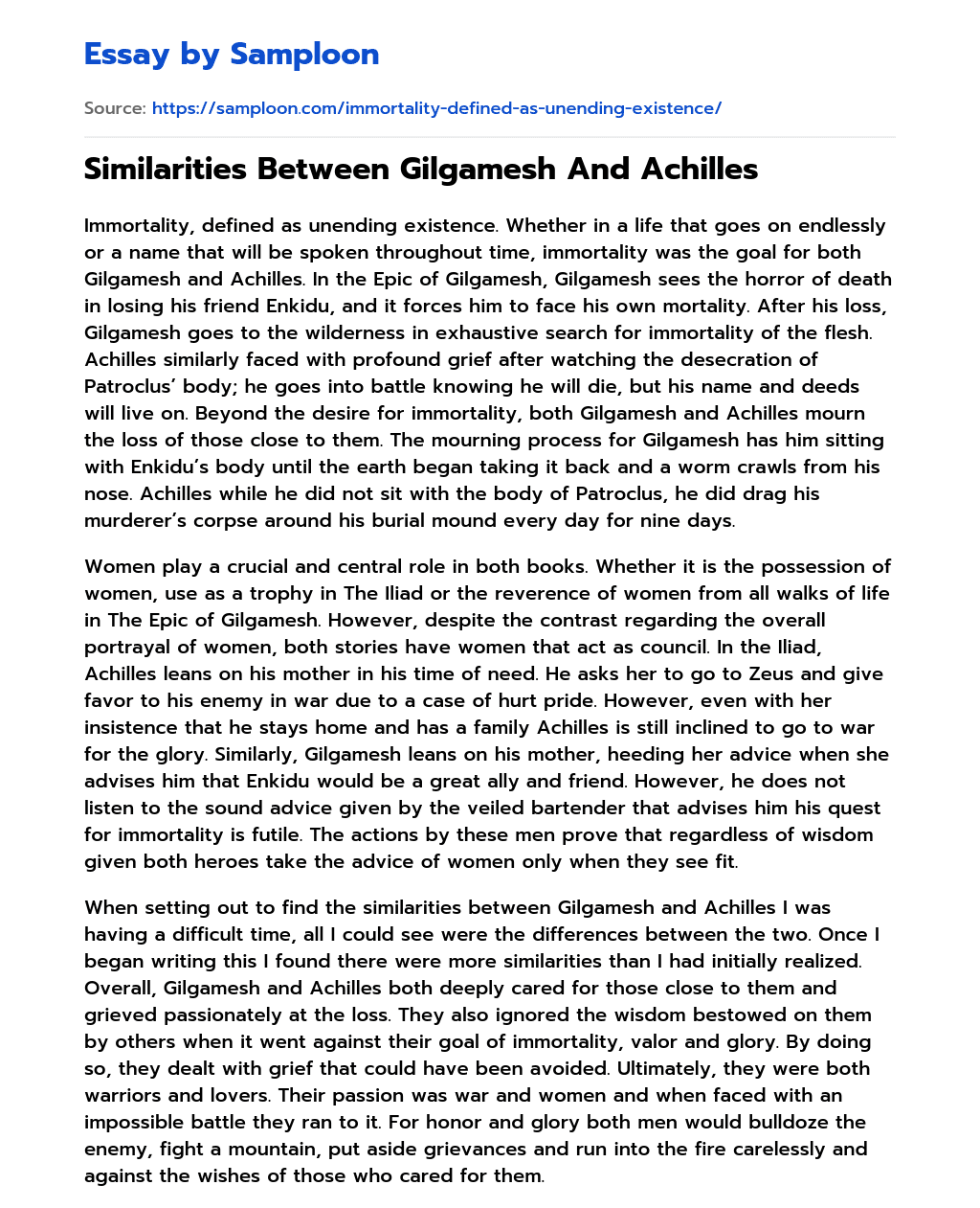 Similarities Between Gilgamesh And Achilles essay