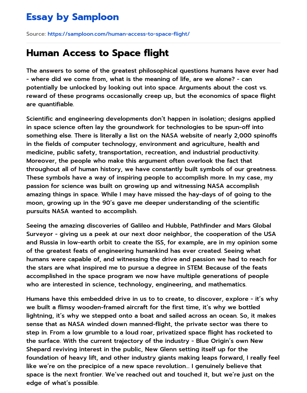 Human Access to Space flight essay