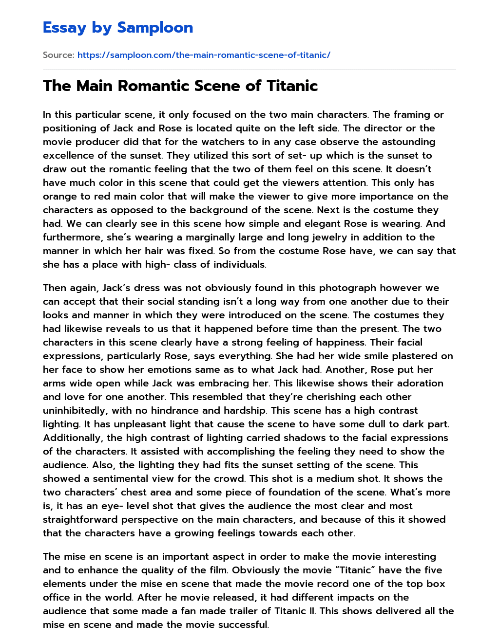 The Main Romantic Scene of Titanic essay