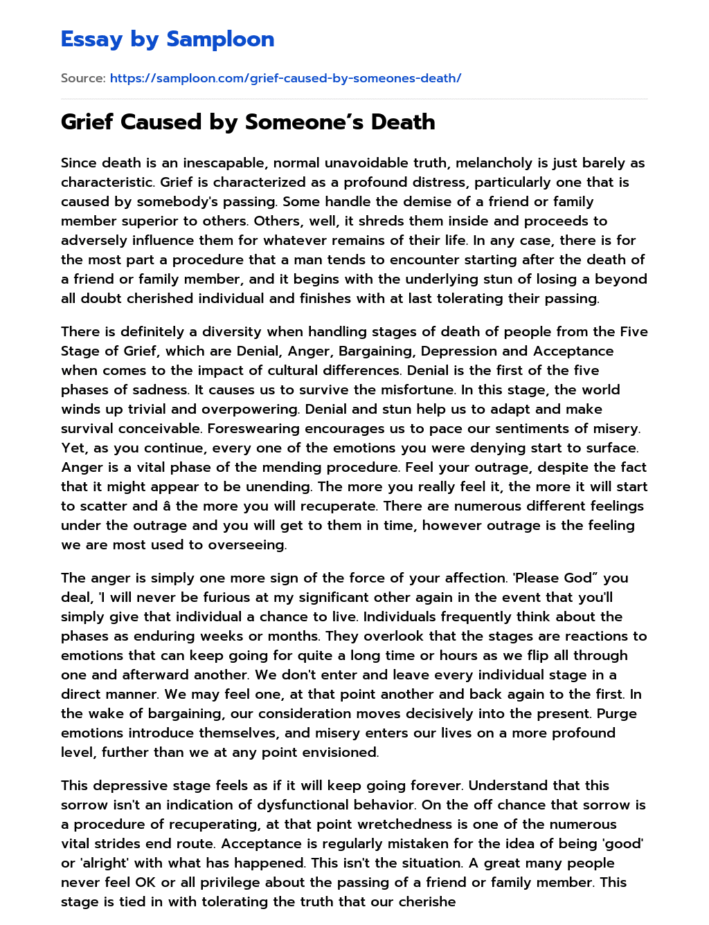 Grief Caused by Someone’s Death essay