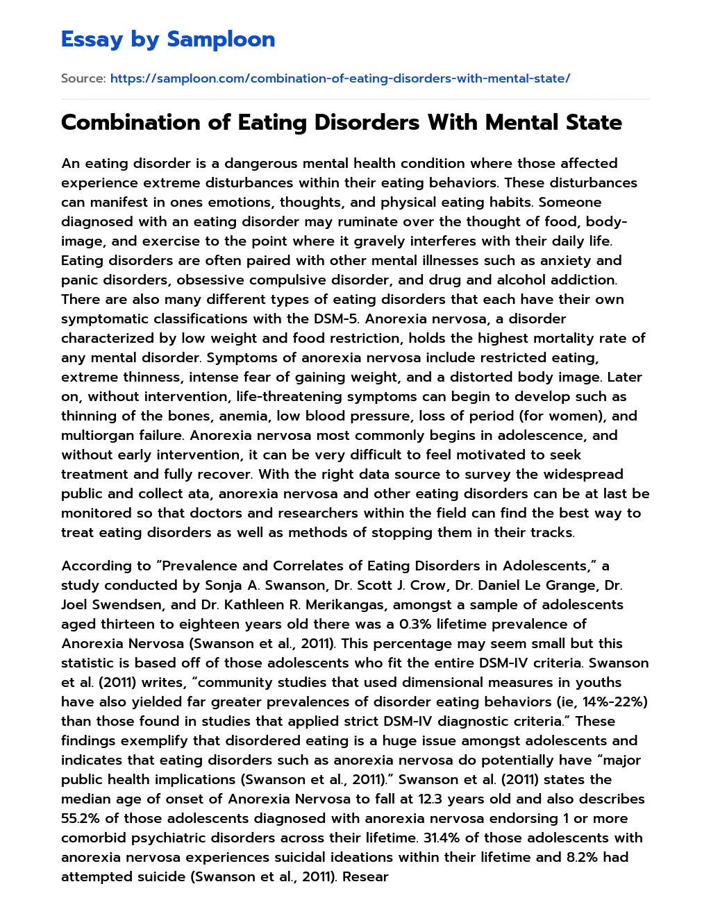 Combination of Eating Disorders With Mental State essay