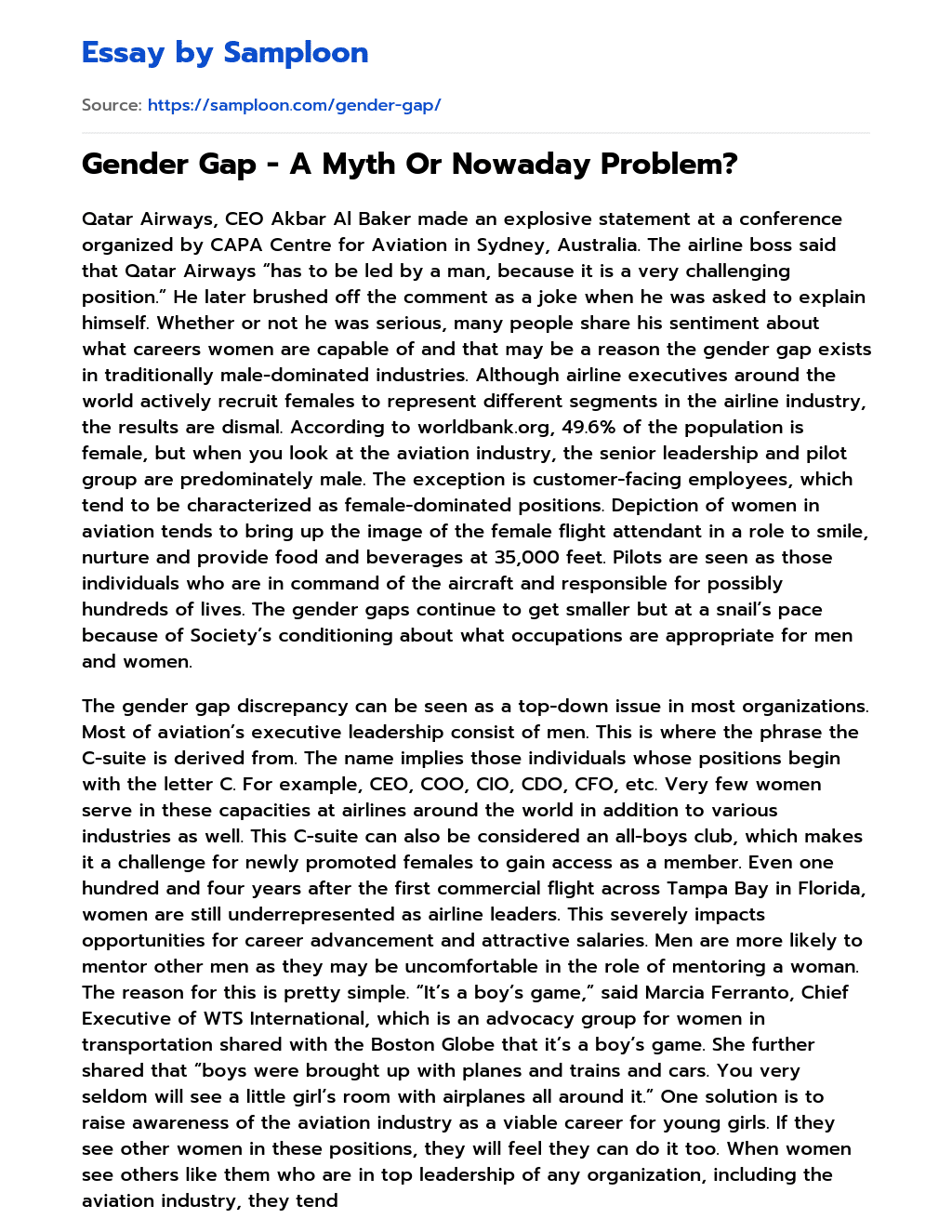 Gender Gap – A Myth Or Nowaday Problem? essay