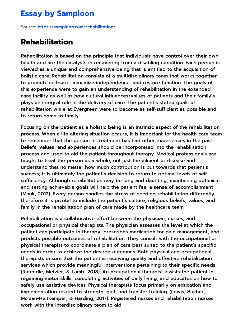 Rehabilitation essay