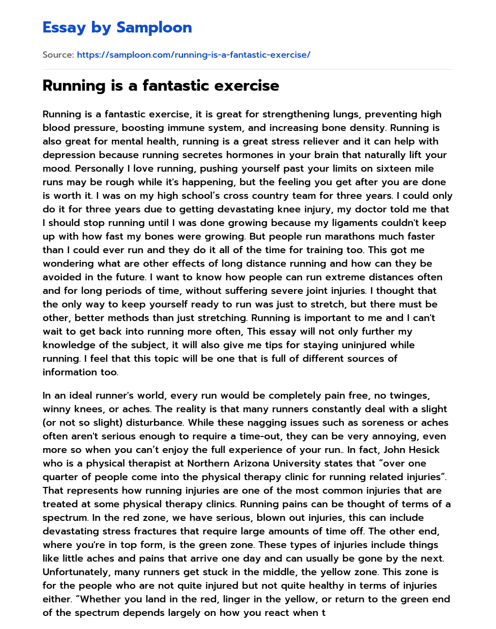 Running is a fantastic exercise essay
