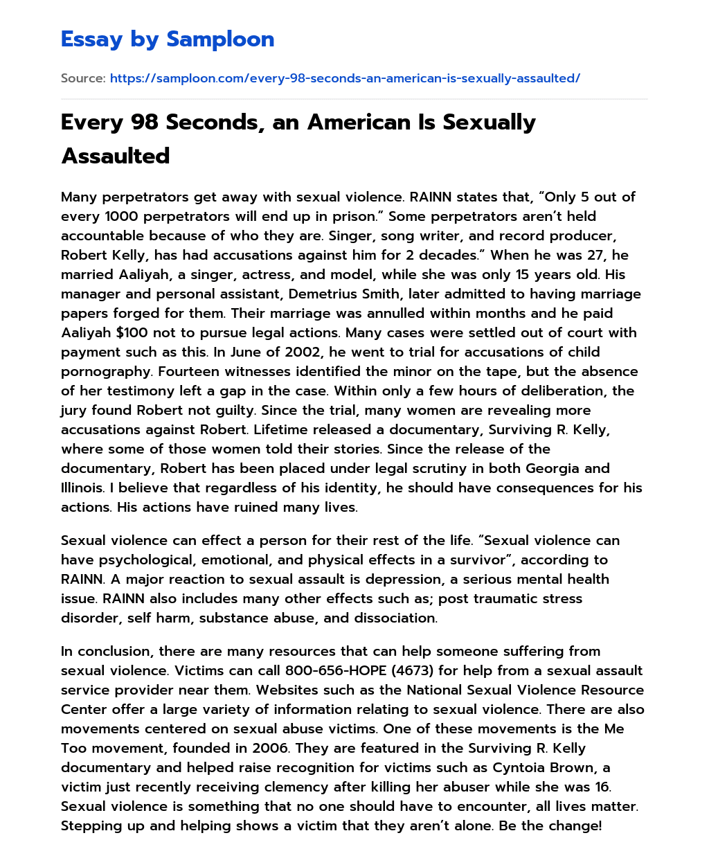 Every 98 Seconds, an American Is Sexually Assaulted essay