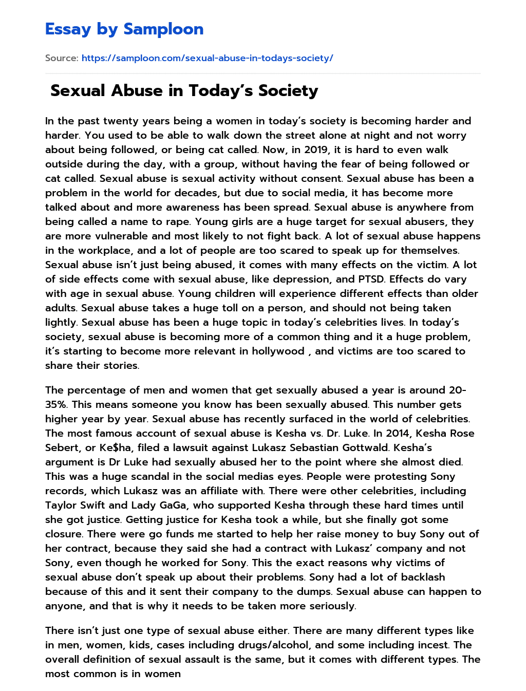  Sexual Abuse in Today’s Society  essay