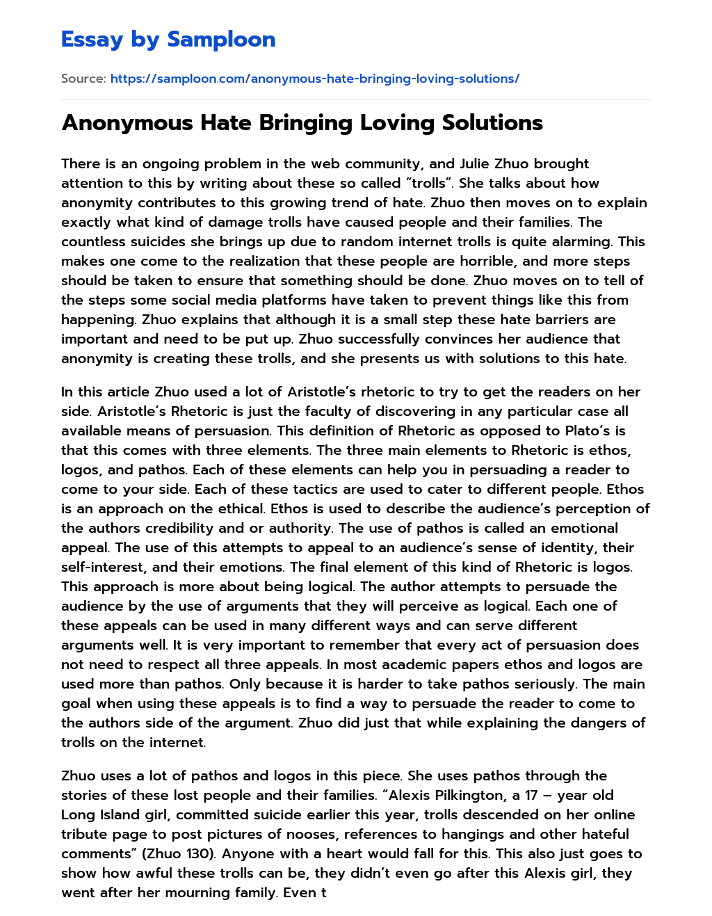 Anonymous Hate Bringing Loving Solutions essay