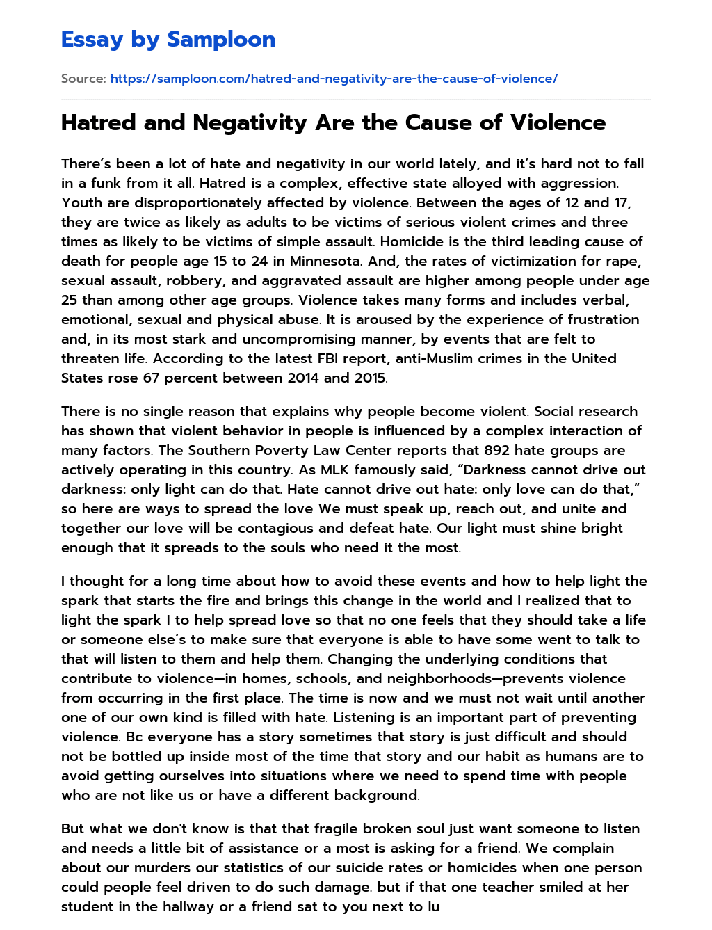 Hatred and Negativity Are the Cause of Violence essay