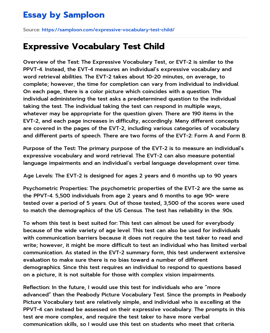 Expressive Vocabulary Test Child essay
