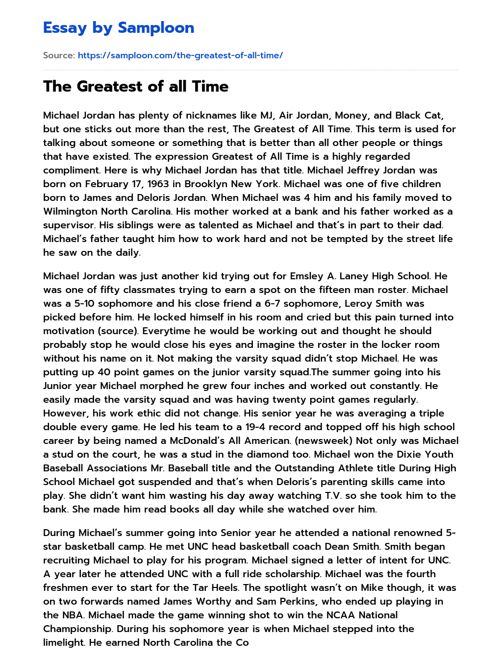 The Greatest of all Time essay