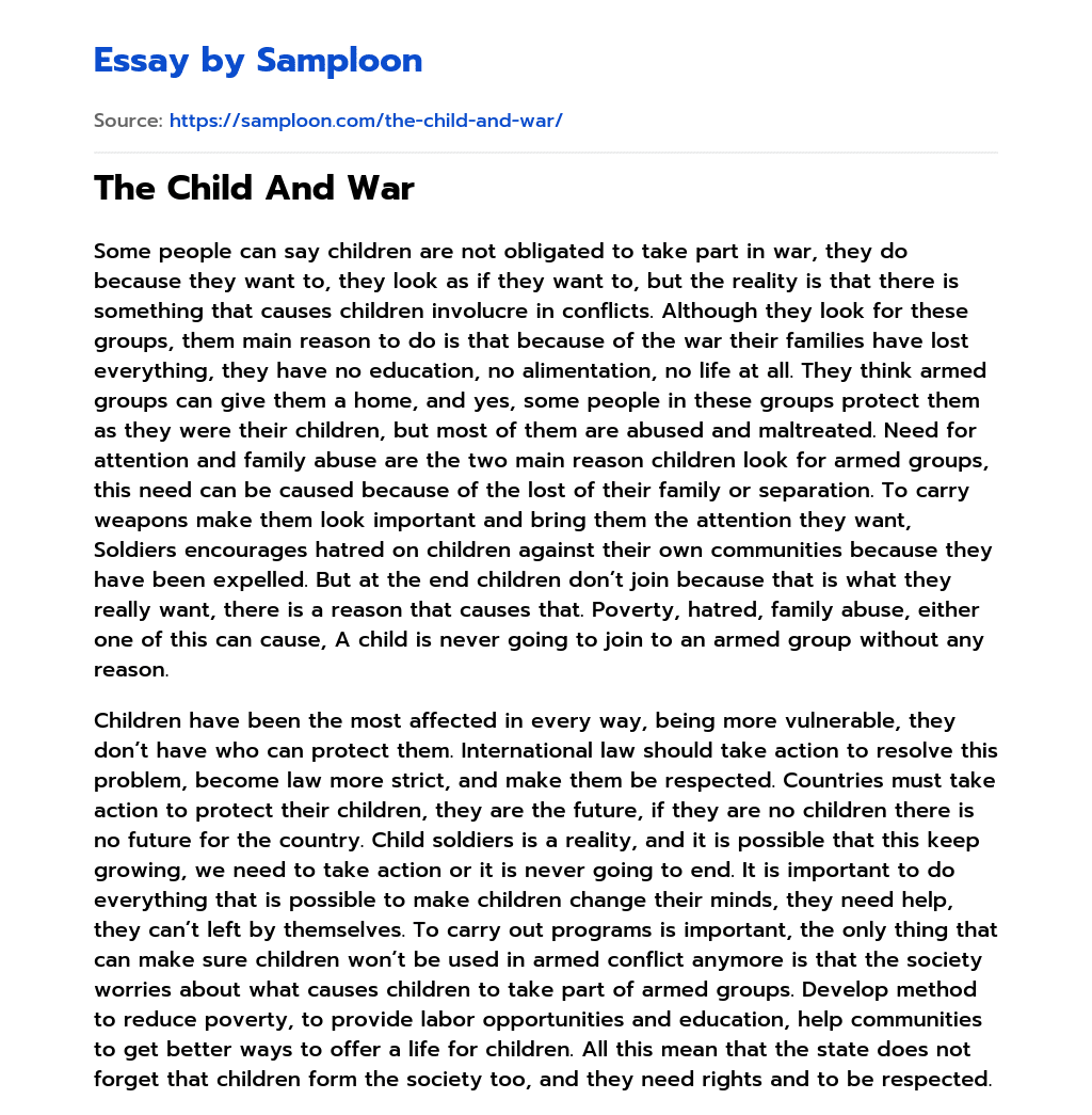 The Child And War essay