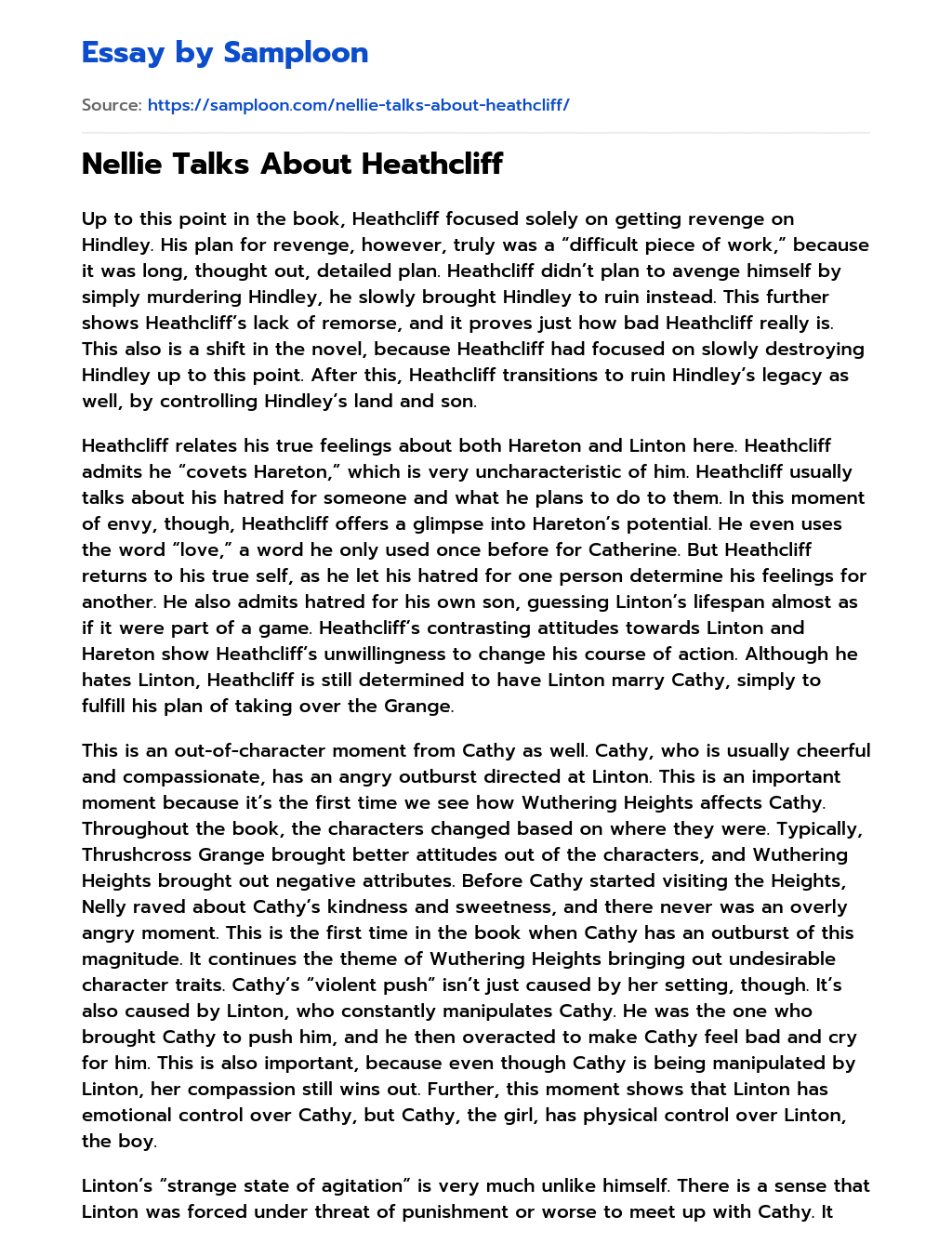 Nellie Talks About Heathcliff essay