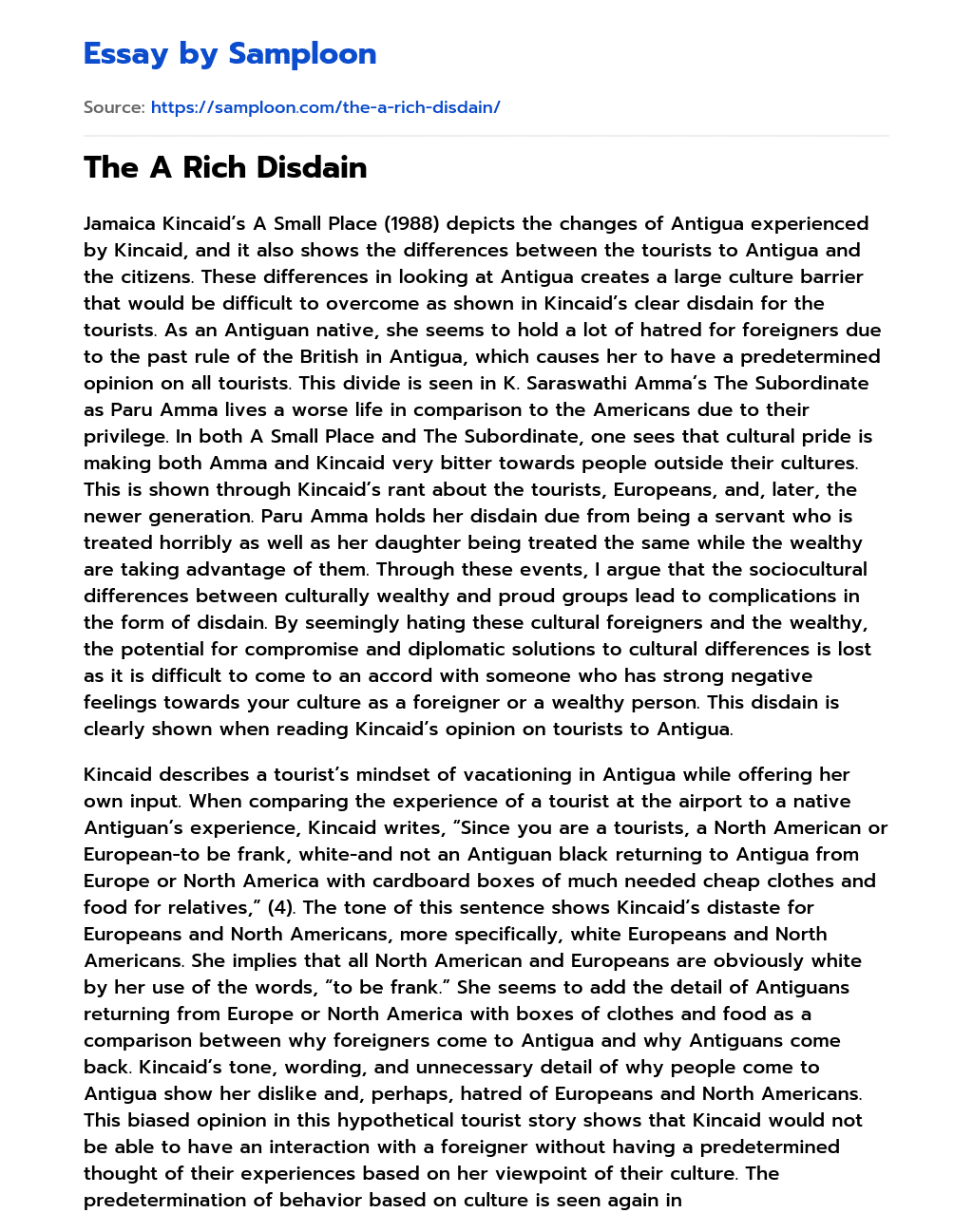 The A Rich Disdain essay