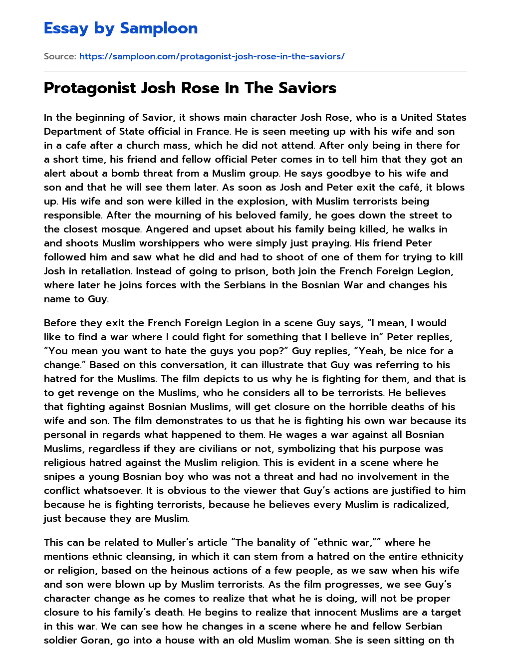 Protagonist Josh Rose In The Saviors essay