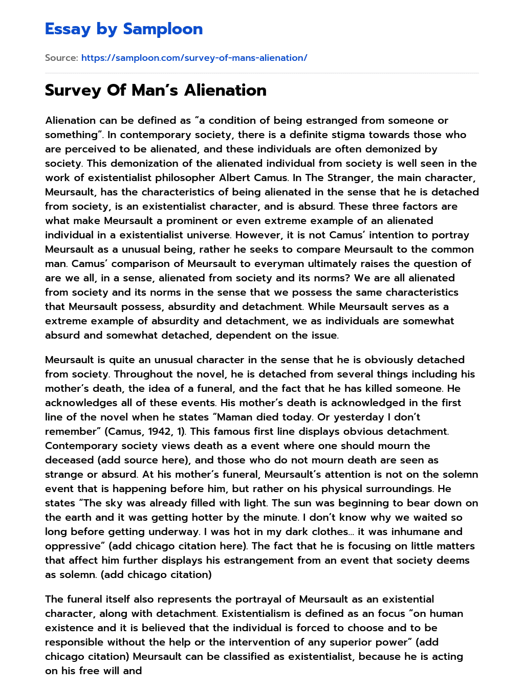 Survey Of Man’s Alienation essay