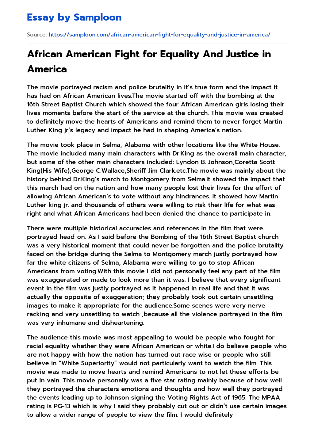 African American Fight for Equality And Justice in America essay