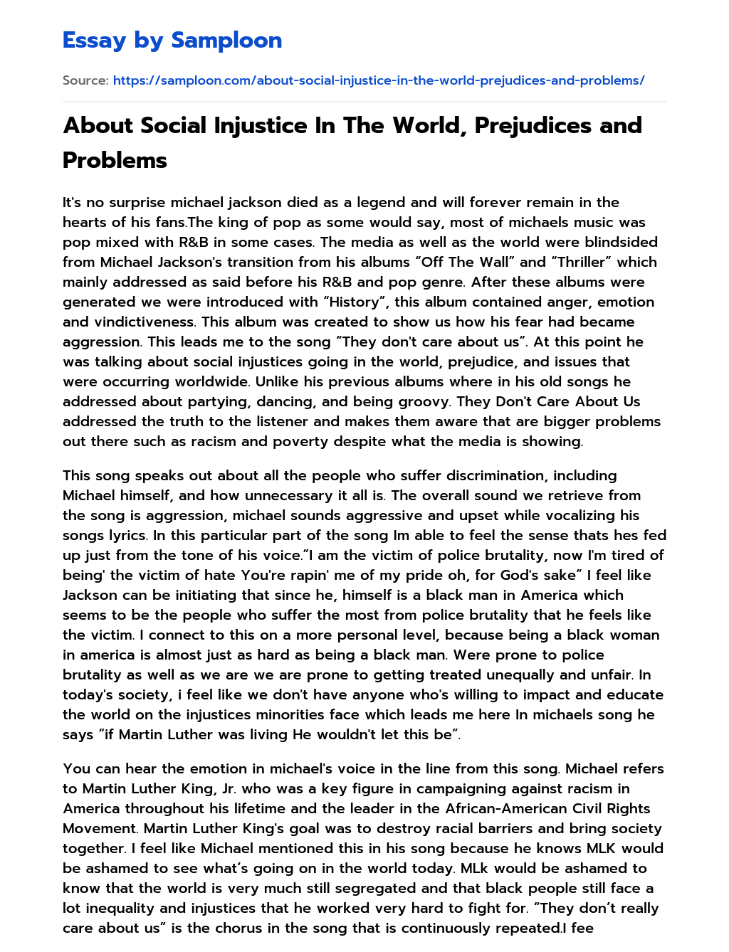 About Social Injustice In The World, Prejudices and Problems essay