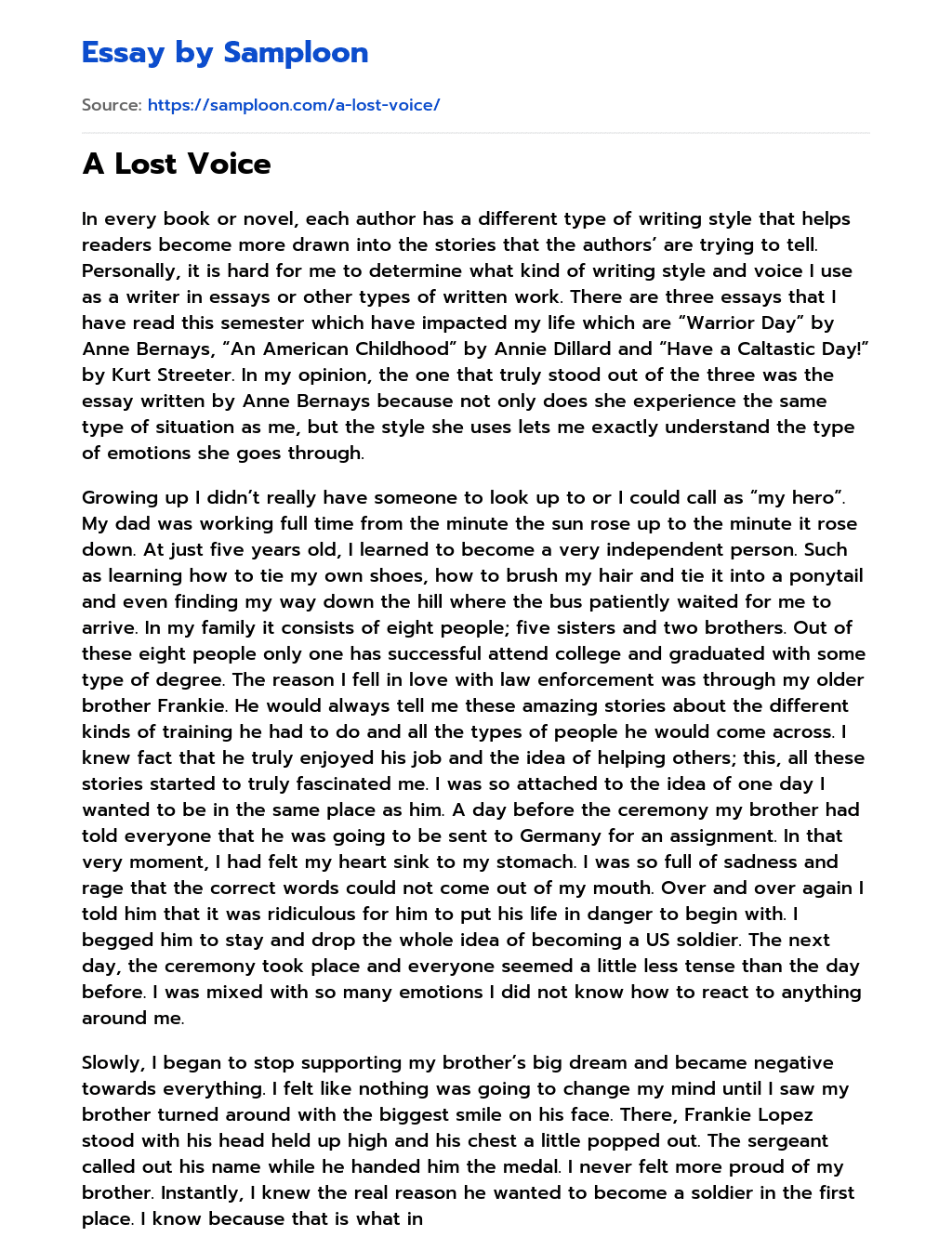A Lost Voice  essay
