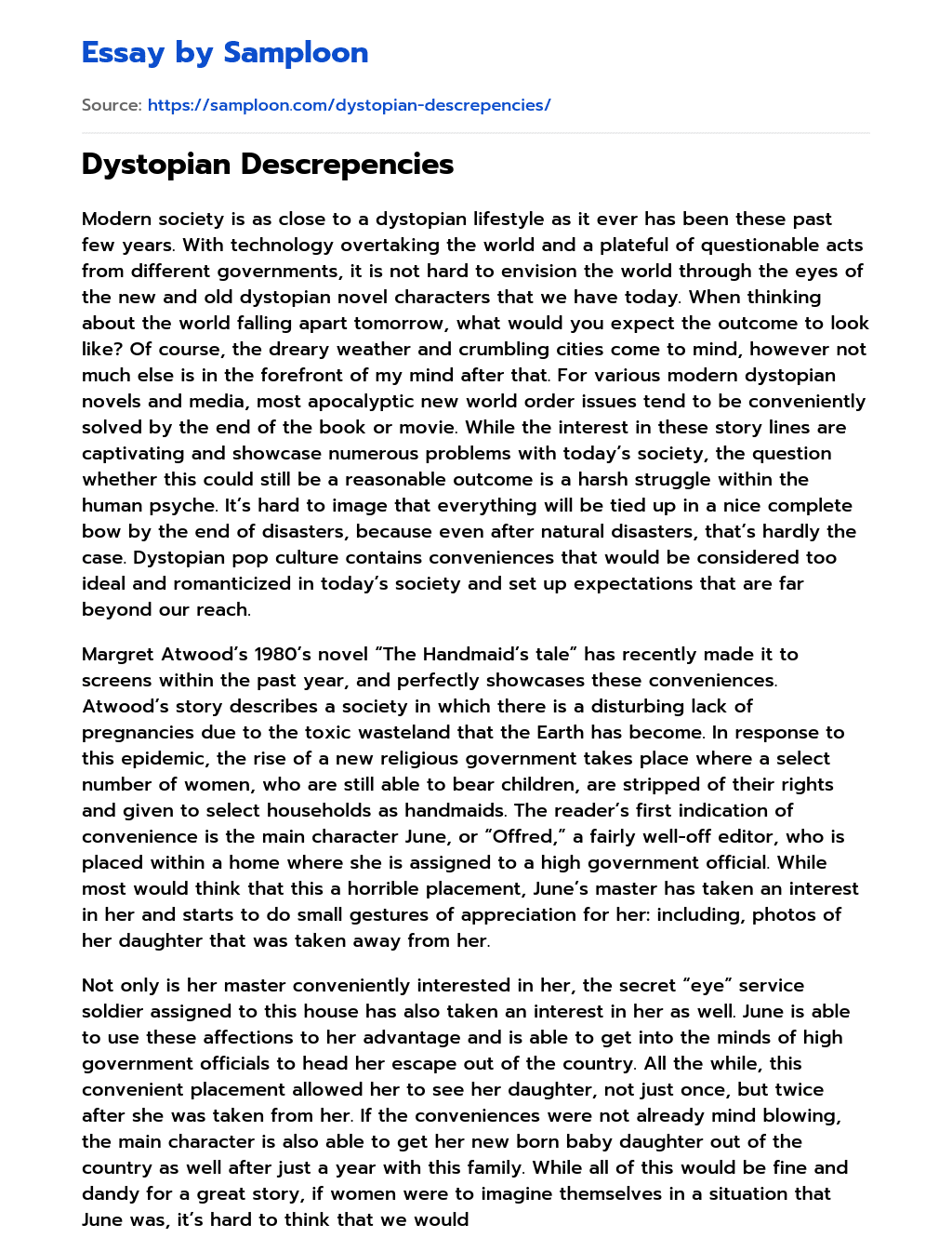 Dystopian Descrepencies essay