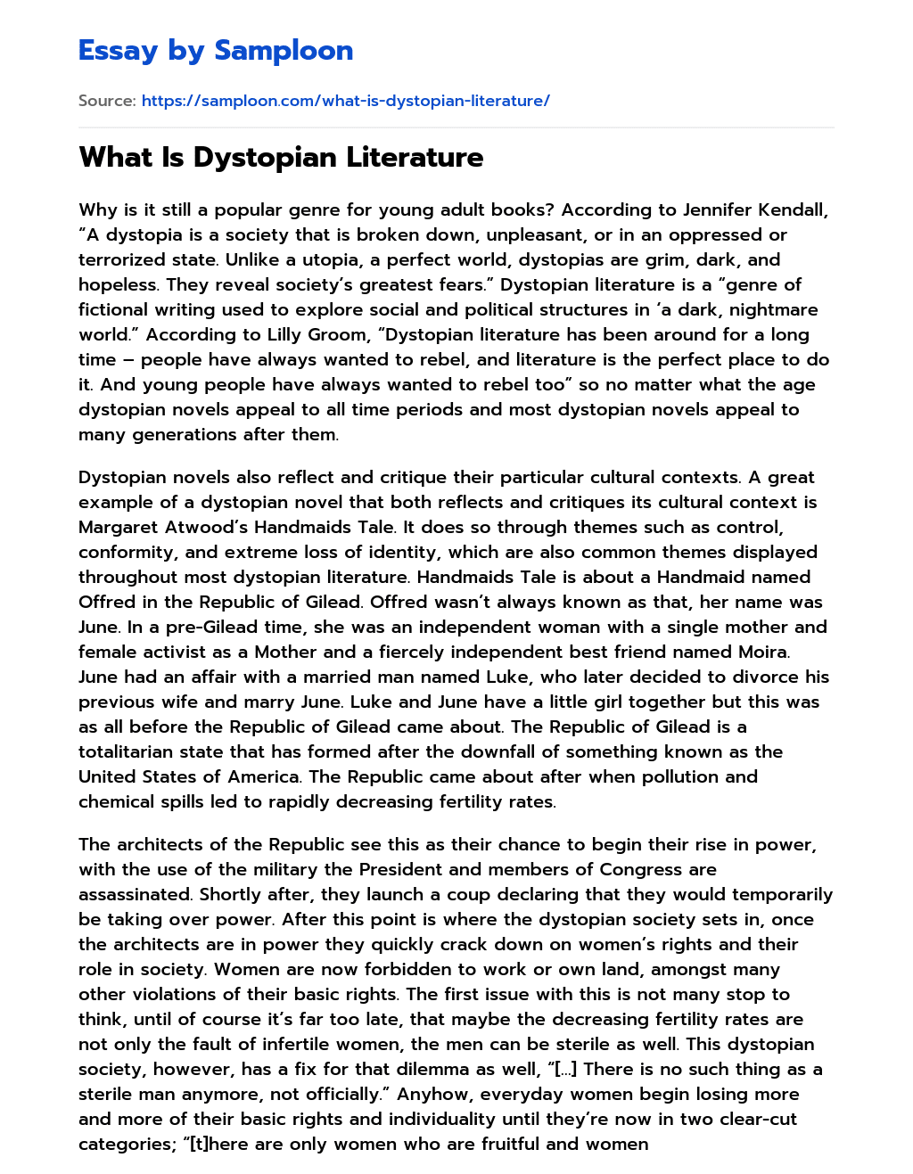 What Is Dystopian Literature essay