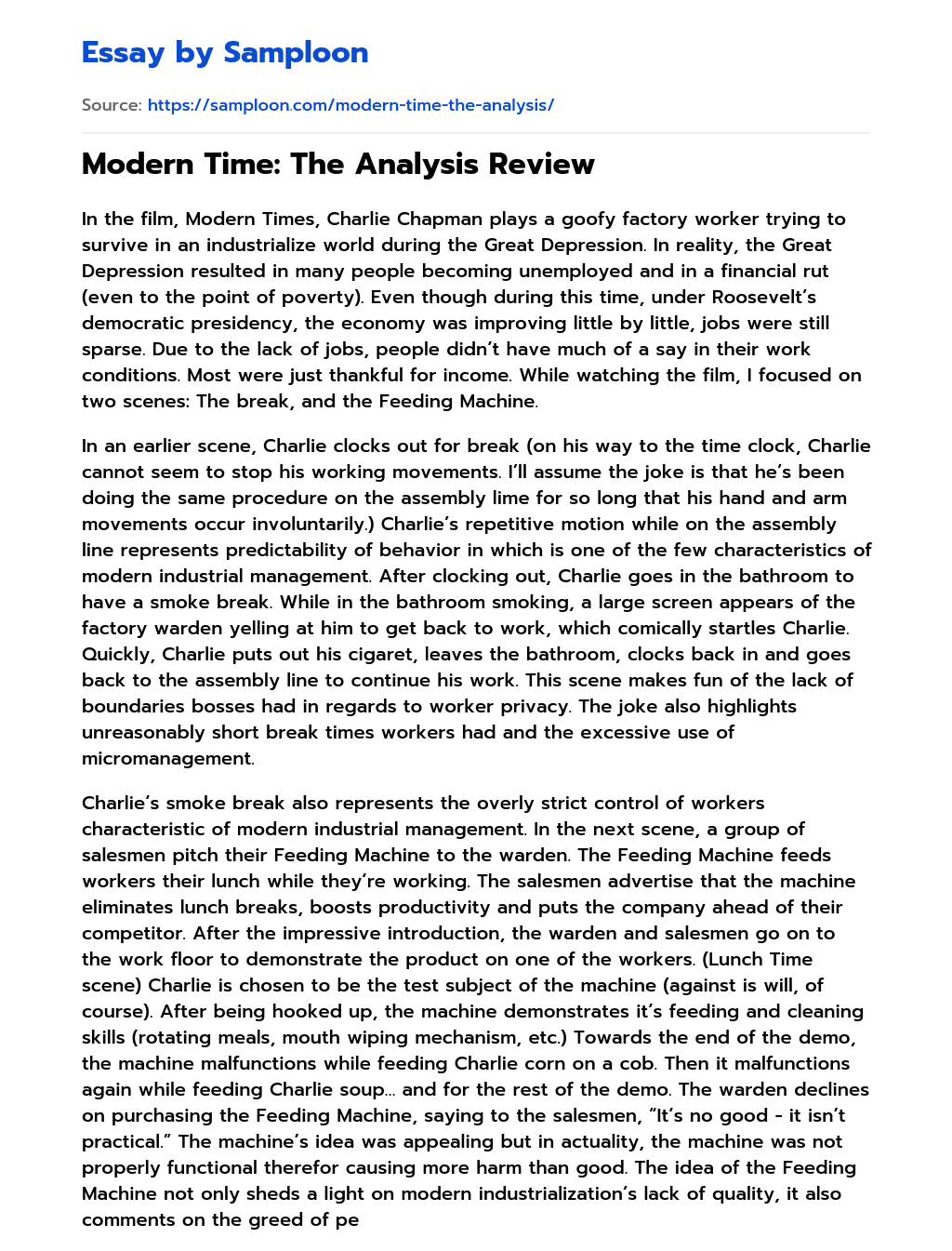 Modern Time: The Analysis Review essay