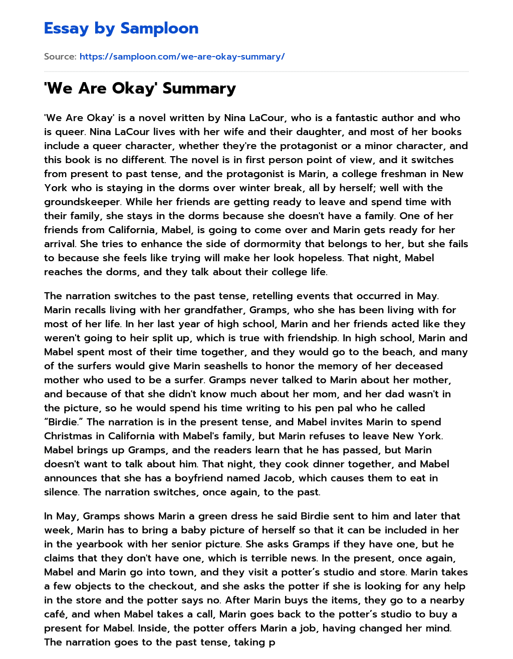 ‘We Are Okay’ Summary essay