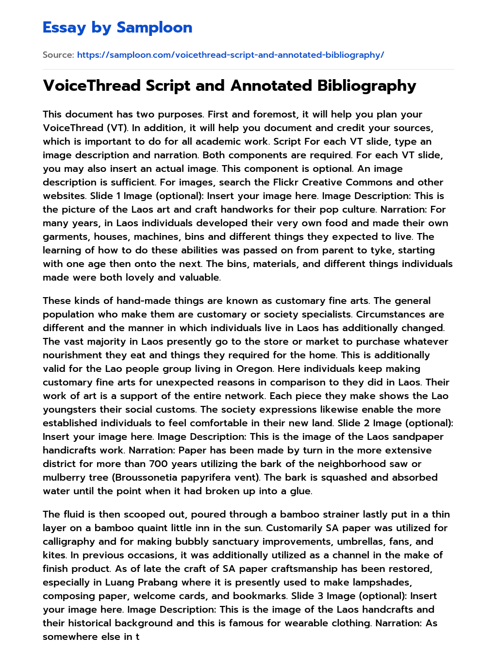 VoiceThread Script and Annotated Bibliography essay