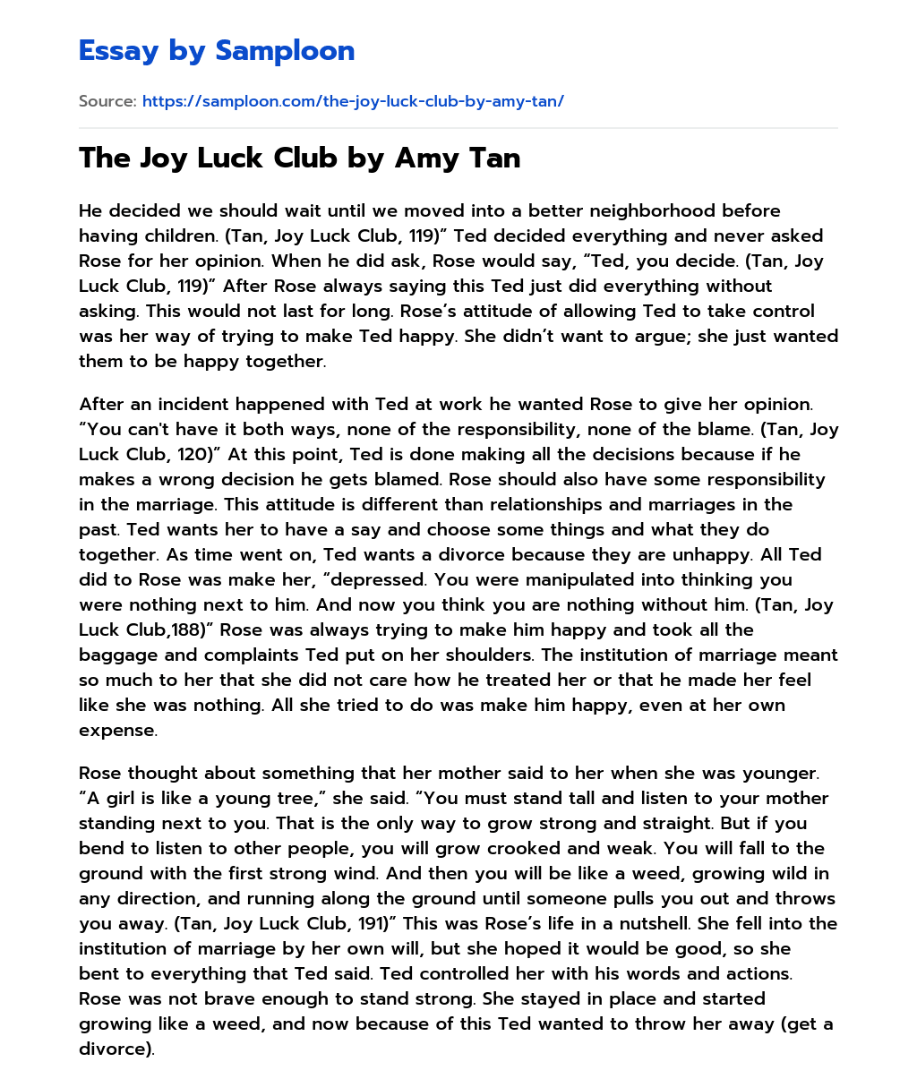 essays on joy luck club