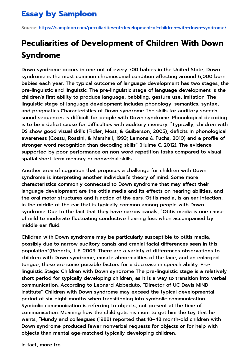 down syndrome essay conclusion