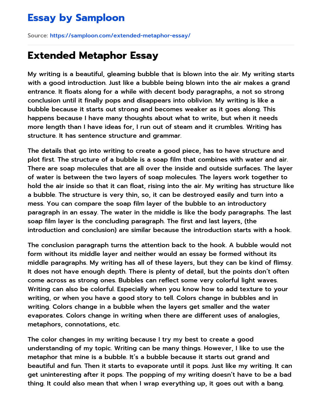 Extended Metaphor Essay  essay