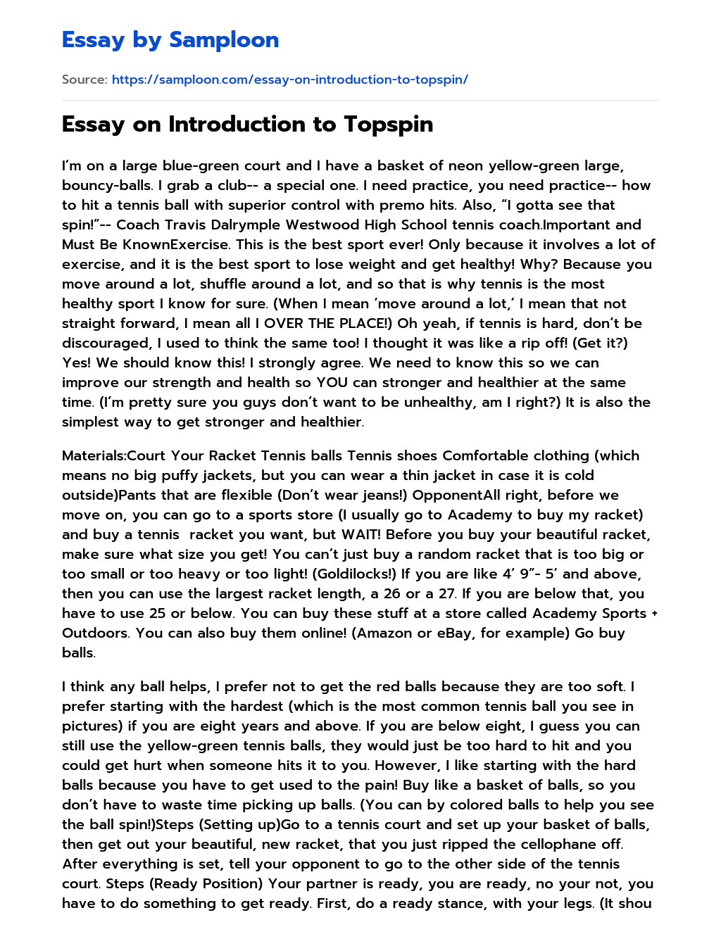 Essay on Introduction to Topspin essay