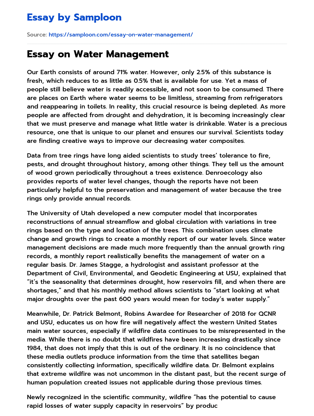 essay on water management methods
