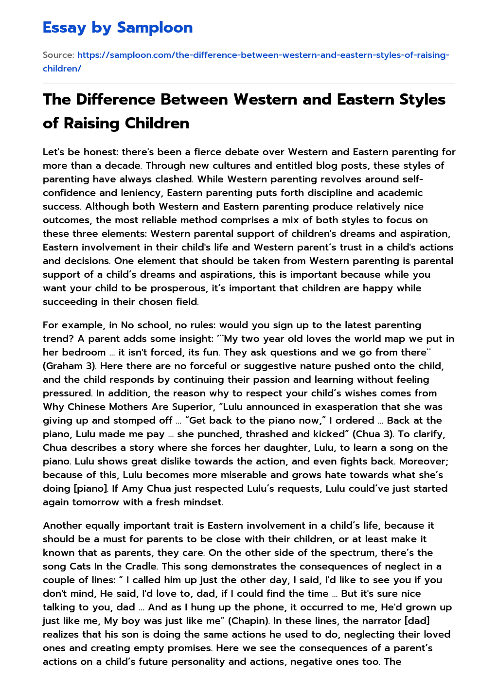 The Difference Between Western and Eastern Styles of Raising Children essay