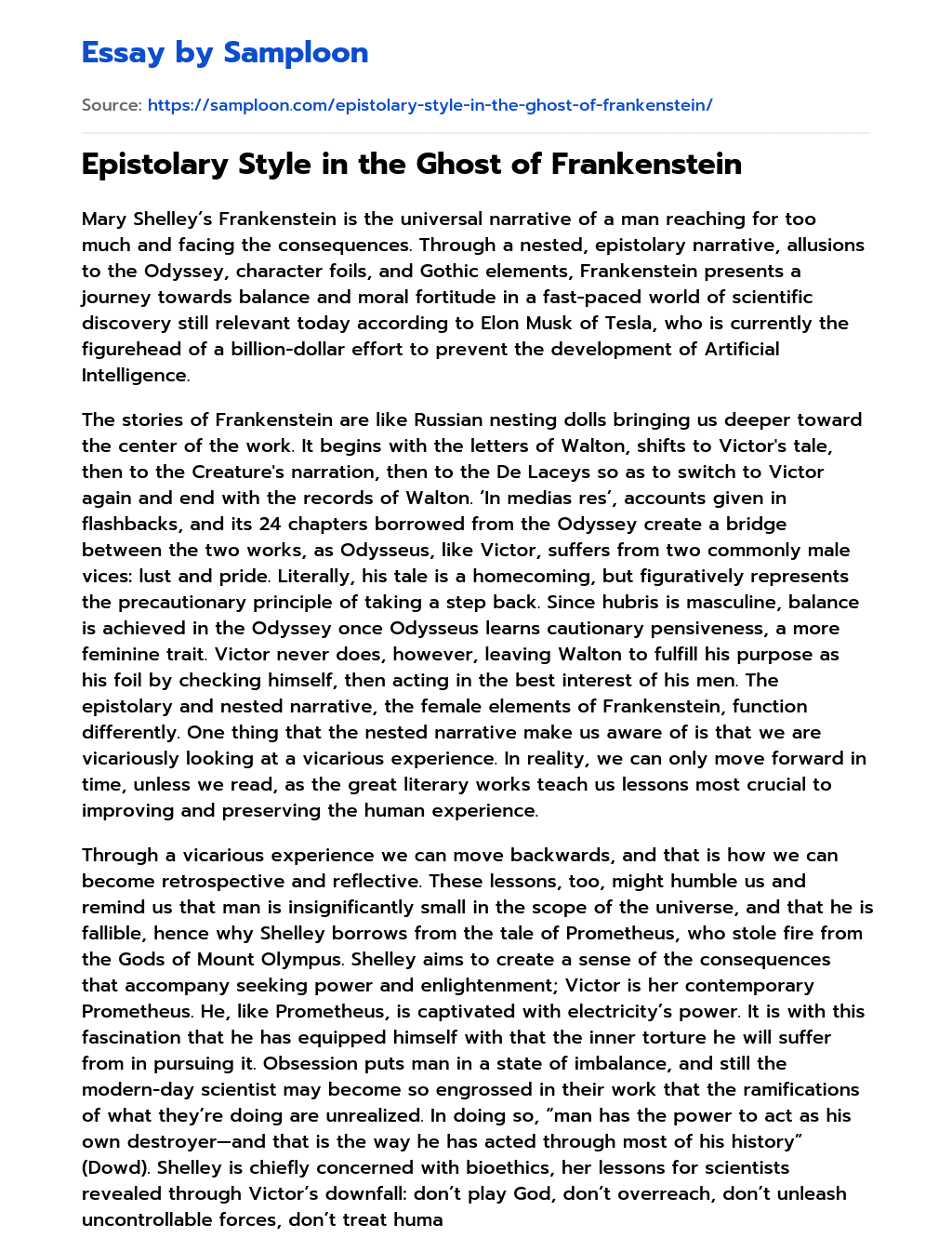 Epistolary Style in the Ghost of Frankenstein essay