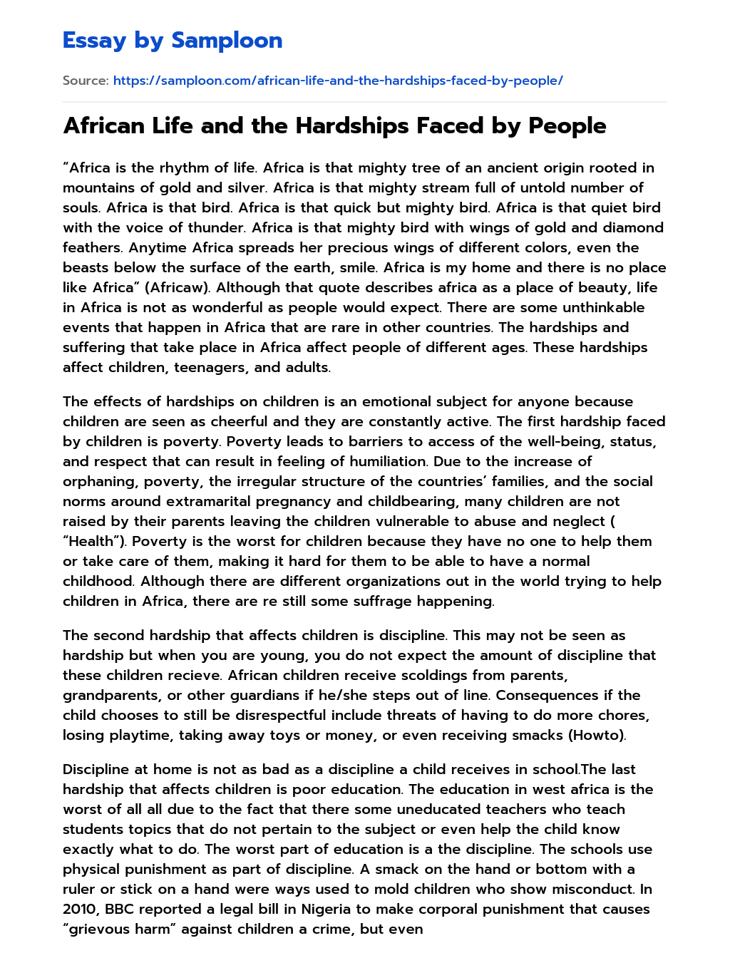 African Life and the Hardships Faced by People  essay