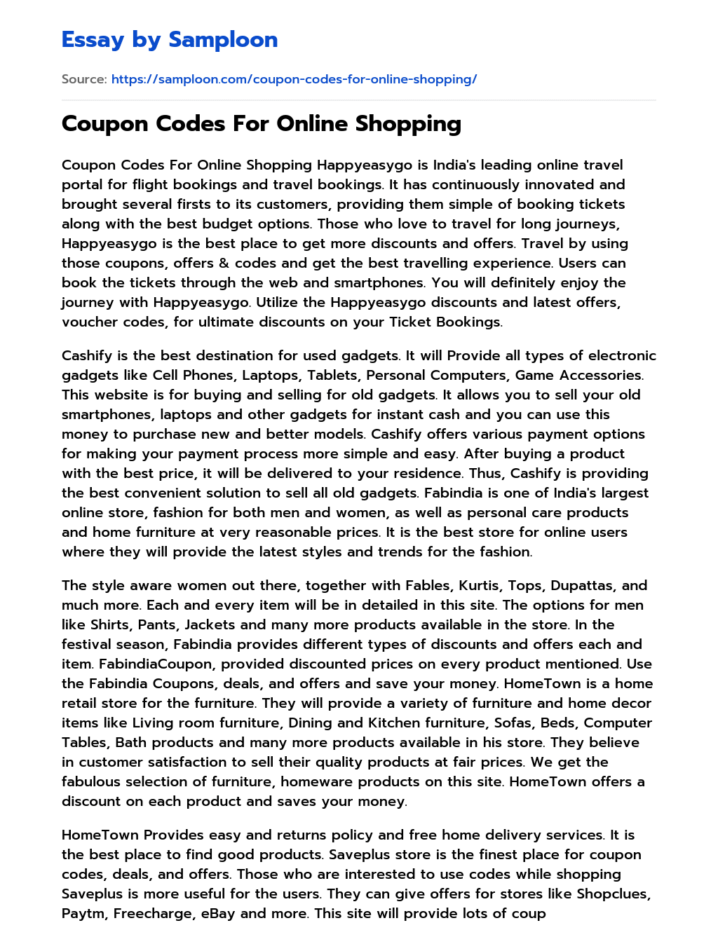 Coupon Codes For Online Shopping essay