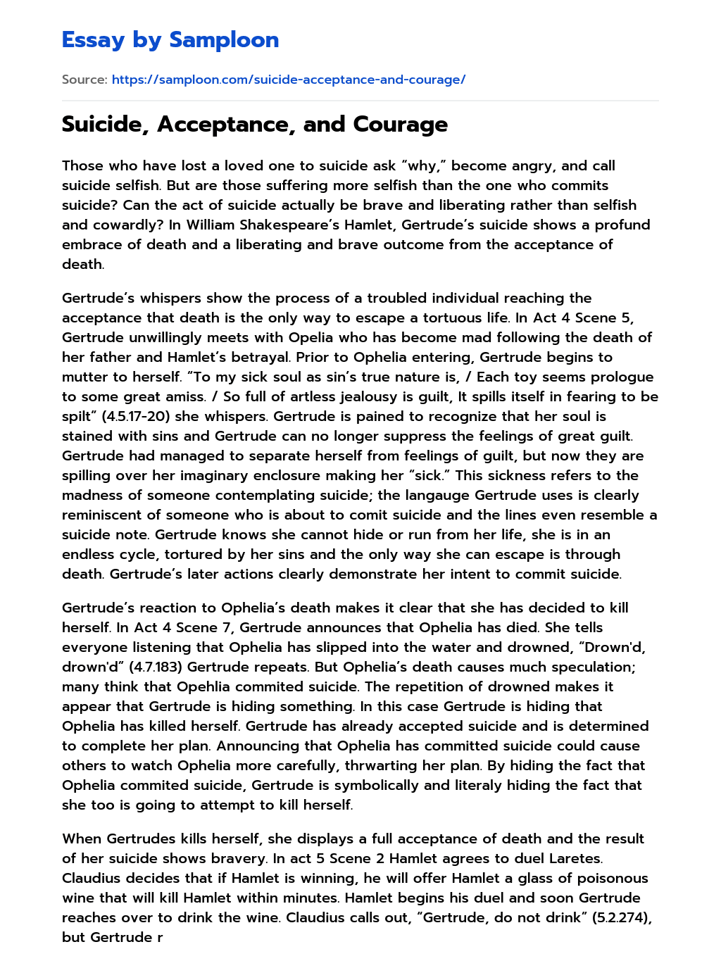 Suicide, Acceptance, and Courage essay