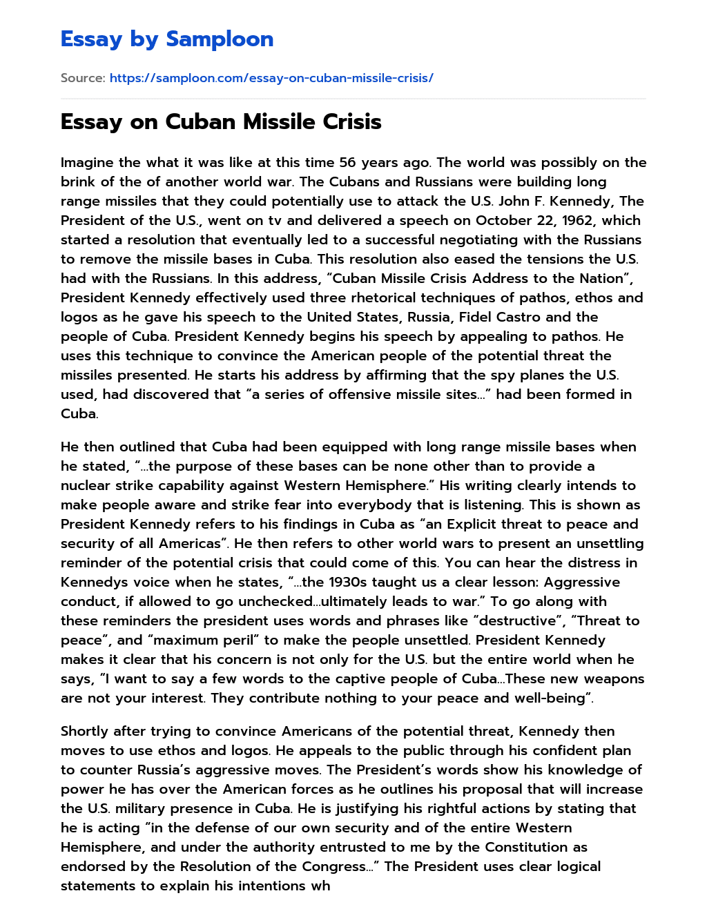 Essay on Cuban Missile Crisis essay