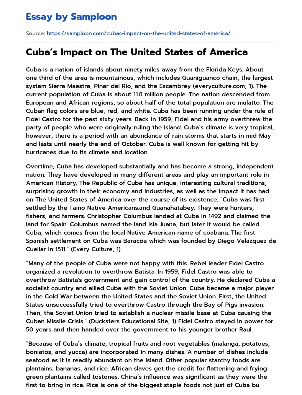 Cuba’s Impact on The United States of America essay