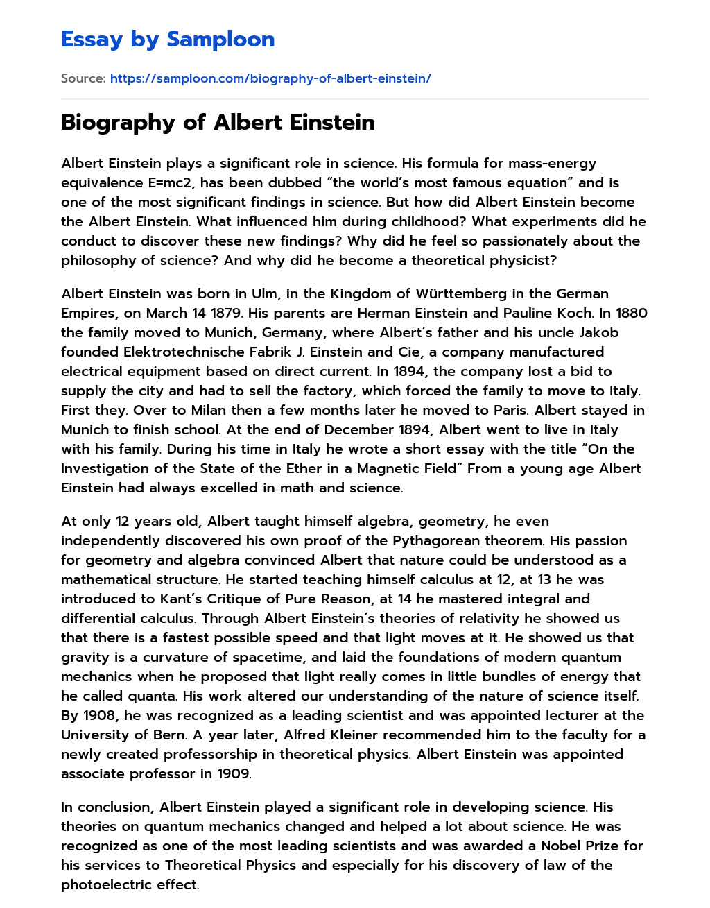 Biography of Albert Einstein essay