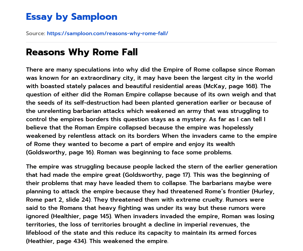 Reasons Why Rome Fall essay